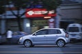 VW Polo on the street at night, Shanghai, China